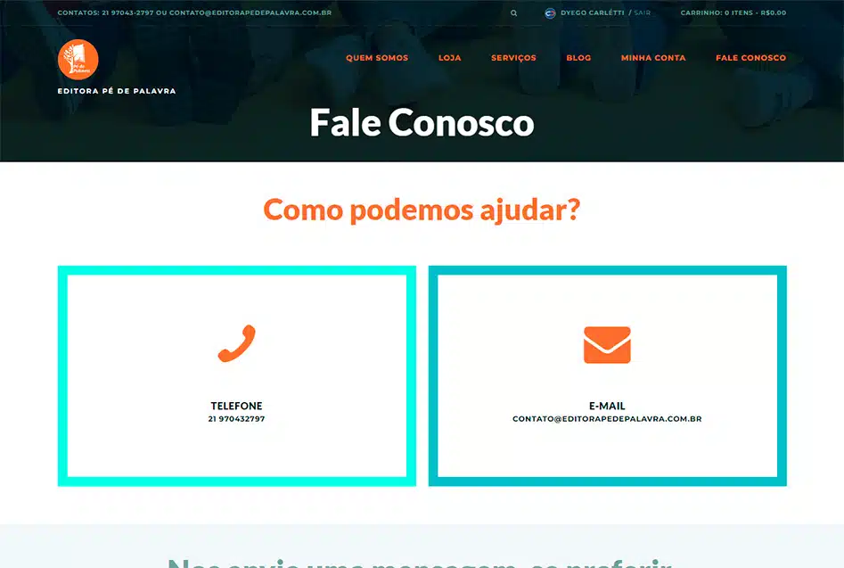2 Website Editora Pé de Palavra desenvolvida pela Nexfera, destacando inovações digitais para transformar negócios