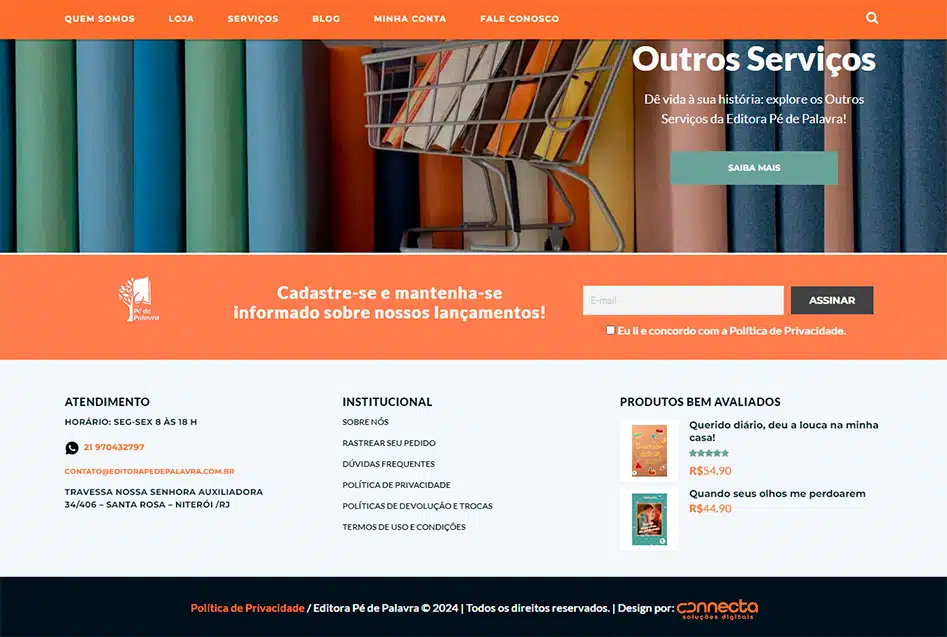 9 Website Editora Pé de Palavra desenvolvida pela Nexfera, destacando inovações digitais para transformar negócios