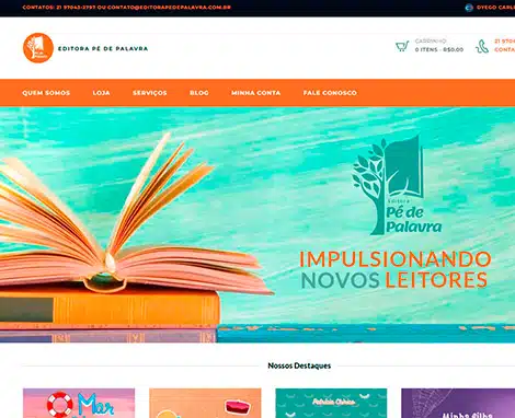 Website Editora Pé de Palavra desenvolvida pela Nexfera, destacando inovações digitais para transformar negócios