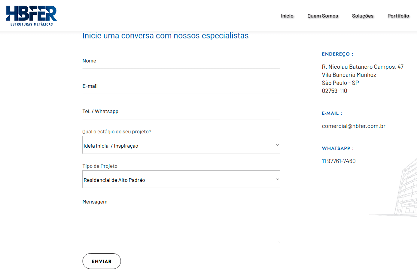 Website Hbfer Estruturas Metálicas desenvolvido pela Nexfera, destacando inovações digitais para transformar negócios