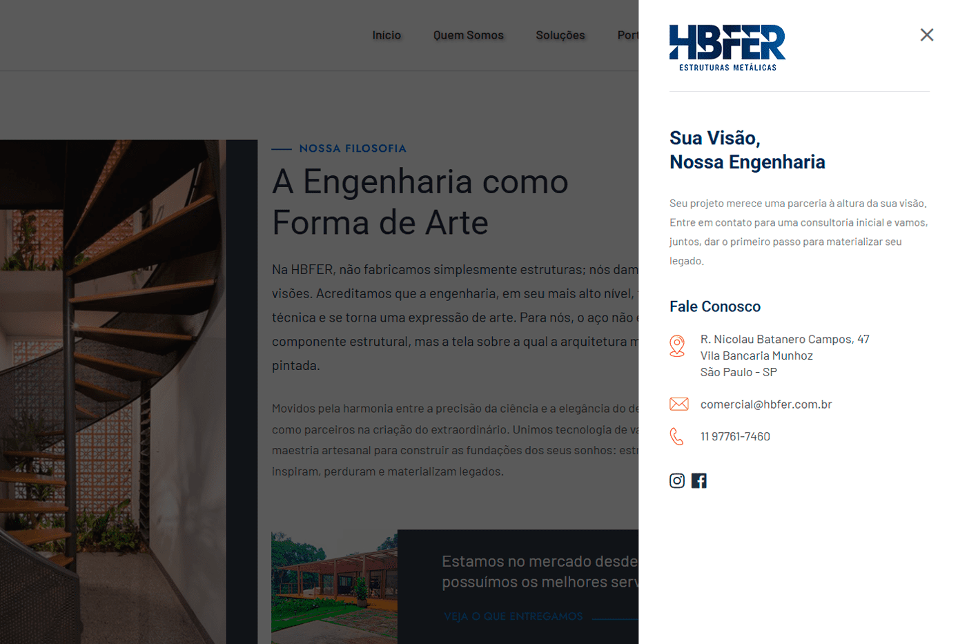Website Hbfer Estruturas Metálicas desenvolvido pela Nexfera, destacando inovações digitais para transformar negócios
