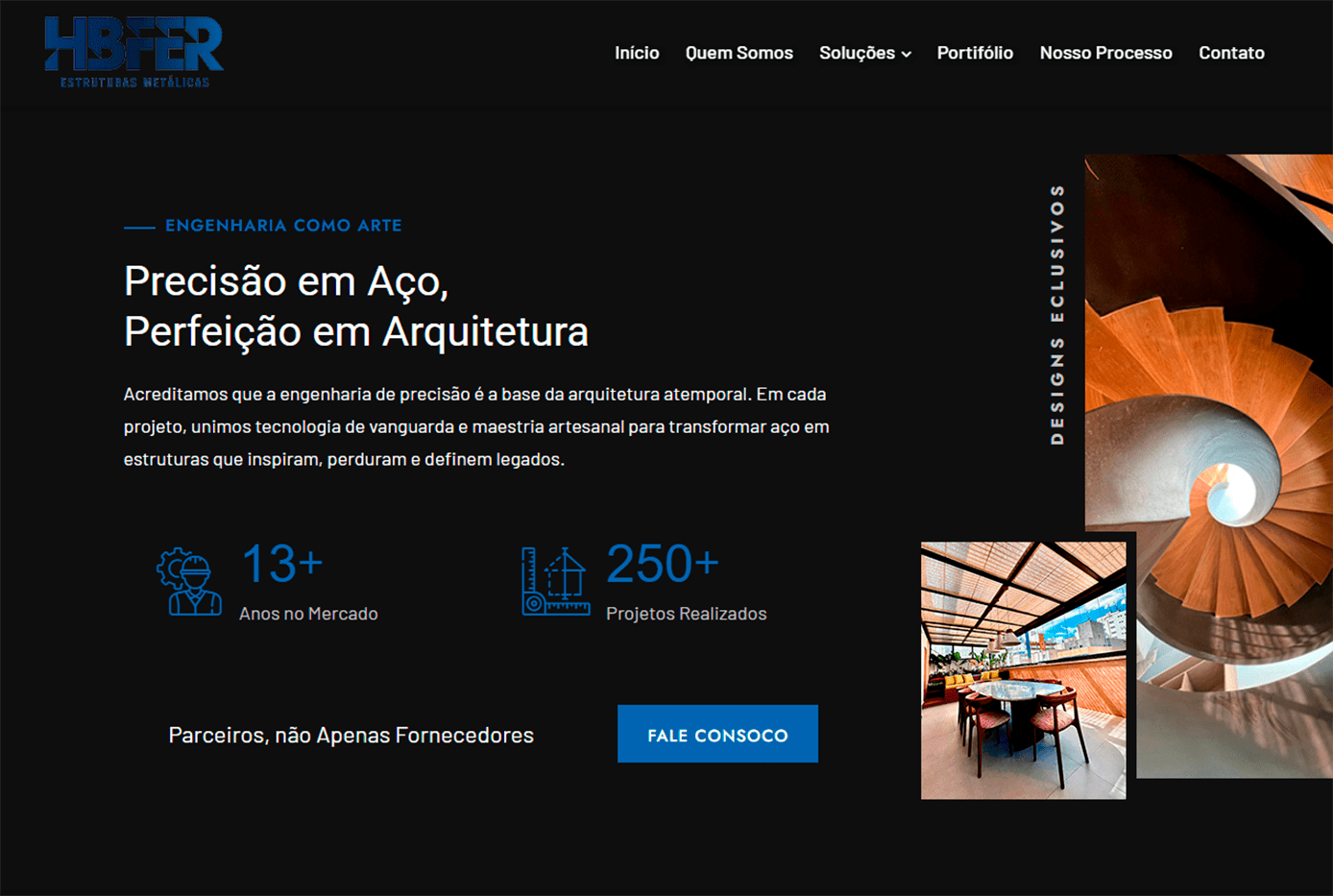 Website Hbfer Estruturas Metálicas desenvolvido pela Nexfera, destacando inovações digitais para transformar negócios