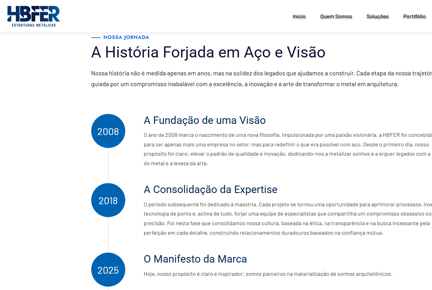 Website Hbfer Estruturas Metálicas desenvolvido pela Nexfera, destacando inovações digitais para transformar negócios