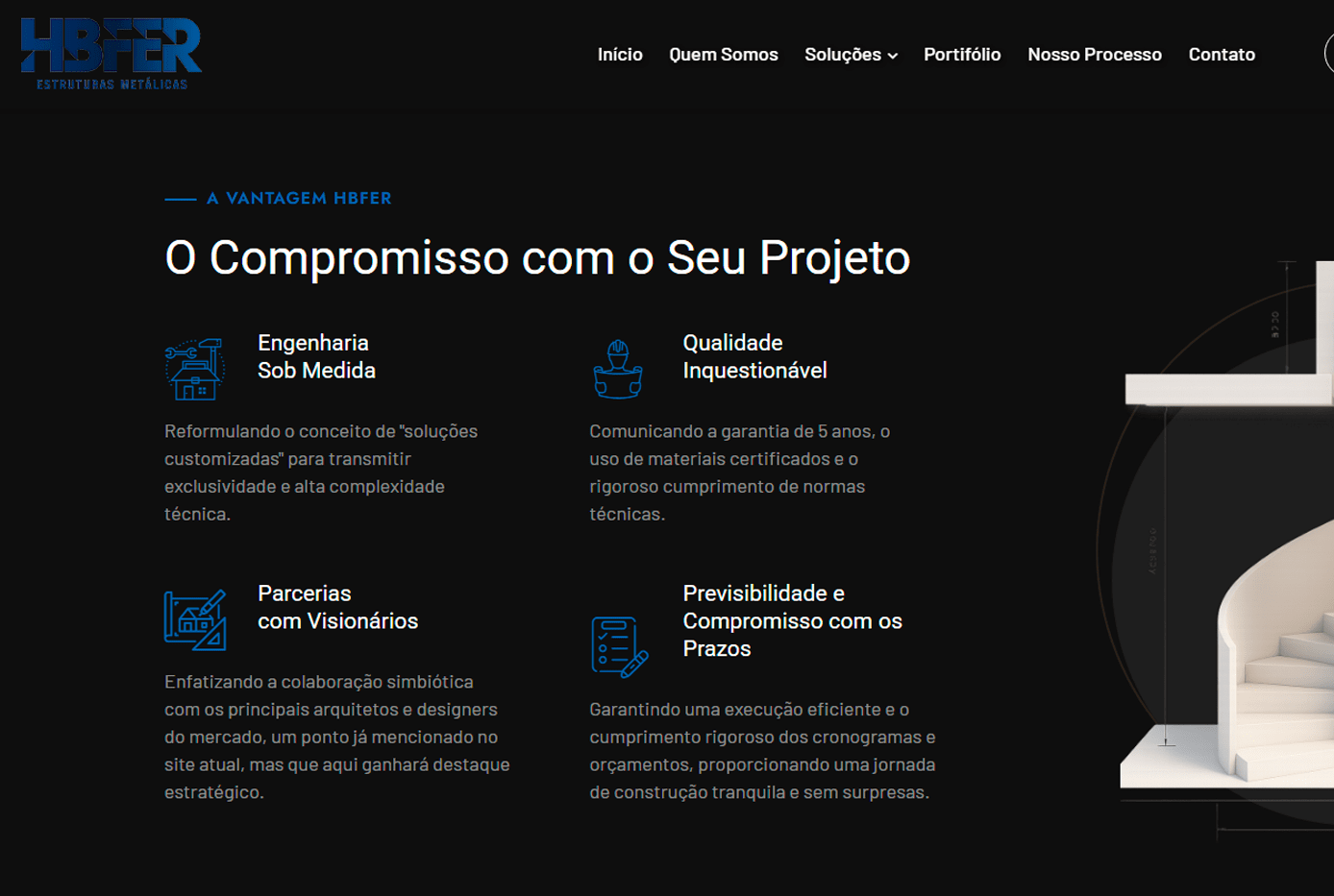 Website Hbfer Estruturas Metálicas desenvolvido pela Nexfera, destacando inovações digitais para transformar negócios