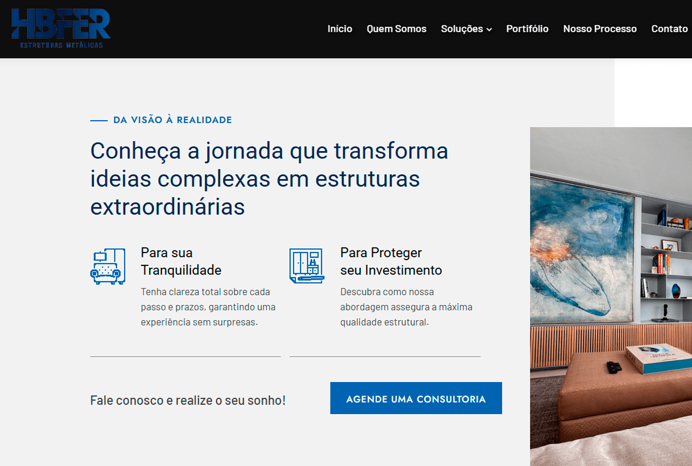 Website Hbfer Estruturas Metálicas desenvolvido pela Nexfera, destacando inovações digitais para transformar negócios